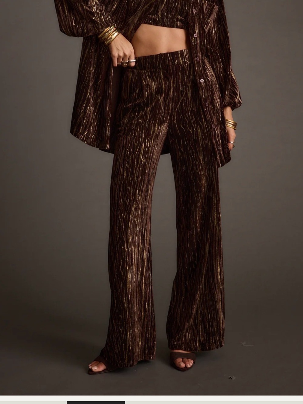 12th Tribe Metallic Chocolate Wide-Leg Pants